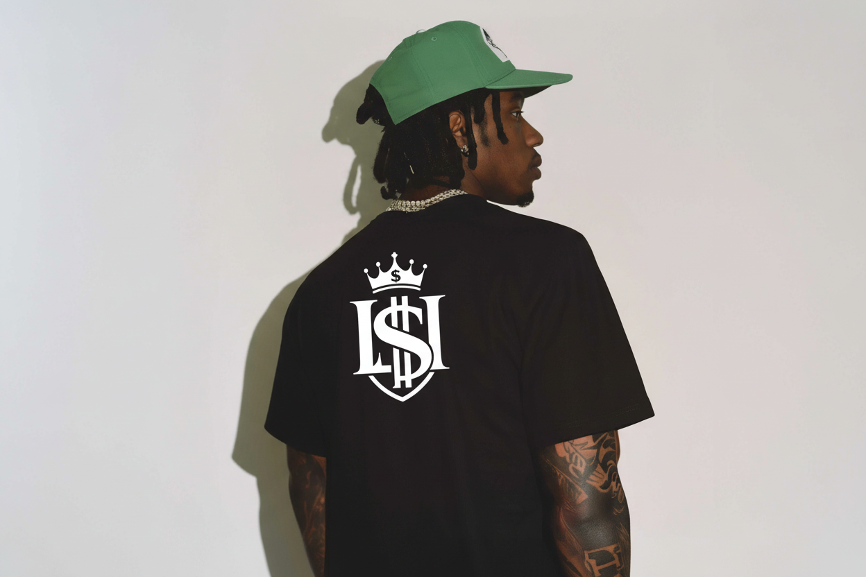 LU$H Logo on Black Tee Back